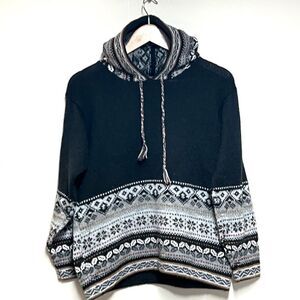 American South Side SKI Winter Sweater Alpaca Wool Crew Black Hoodie Womens L/XL